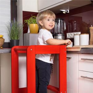 Inaltator multifunctional ajutor de bucatarie pentru copii, ajustabil, lemn, rosu, 39x52x90 cm, Springos