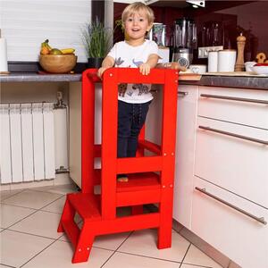 Inaltator multifunctional ajutor de bucatarie pentru copii, ajustabil, lemn, rosu, 39x52x90 cm, Springos