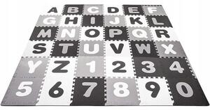 Covor spuma ptr copii, EVA gri cu negru, model alfabet si numere, 172x172x1cm, Springos