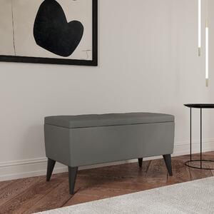 Bancheta haaus Mera, cu spatiu depozitare, Gri grafit, tapiterie mixta cu piele naturala, 80 x 37 x 42 cm