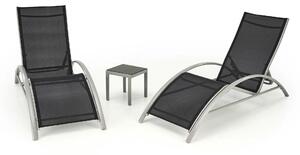Set gradina EMBOLO, negru/gri, metal/panza, cu masuta si 2 sezlonguri