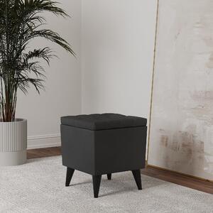 Taburet haaus Troia, cu spatiu depozitare, Negru, tapiterie mixta cu piele naturala, 40 x 40 x 46 cm