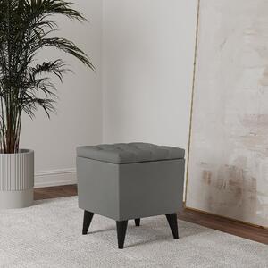 Taburet haaus Troia, cu spatiu depozitare, Gri grafit, tapiterie mixta cu piele naturala, 40 x 40 x 46 cm