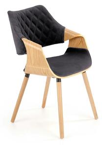 Scaun tapitat K396, negru/stejar, stofa catifelata/placaj, 56x55x77 cm