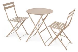 Set gradina LIVORNO, cappuccino, metal, cu masa si 2 scaune pliante
