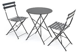 Set gradina LIVORNO, negru, metal, cu masa si 2 scaune pliante