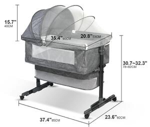 Pătuț Co-Sleeper Reglabil pentru Bebeluşi, Poliester + Metal, cu Roti și Coș