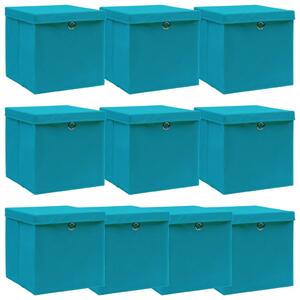 Cutii depozitare cu capace, 10 buc., bleu, 32x32x32 cm, textil