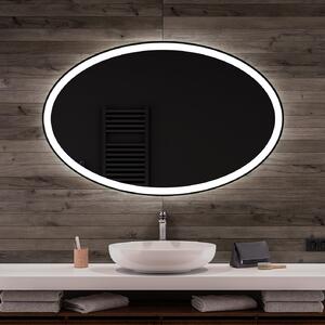Ovala oglinda baie cu leduri Orizontal L74 oglinda la comanda pe perete cu Stația meteo WI-F, Oglindă cosmetică