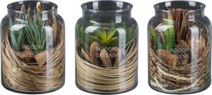 Vas de sticlă decorat cu plante H 16 cm, modele diferite