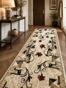 Traversa Hol, Model cu Flori 587 116, Latime 60 cm, Crem, Festonata la capete Crem, 60 x 300
