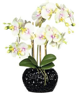 Plantă artificială Orhidee fluture Phalaenopsis în vas H 55 cm alb