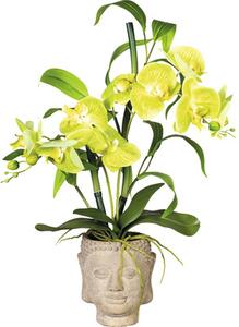 Aranjament artificial Orhidee în vas Buddha H 60 cm galben