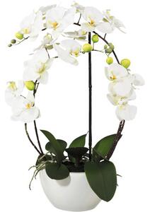 Plantă artificială Orhidee fluture Phalaenopsis în vas ceramic H 52 cm alb