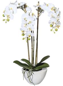 Plantă artificială Mini Orhidee fluture Phalaenopsis în ghiveci H 51 cm alb