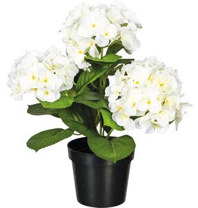 Plantă artificială Hortensie în ghiveci H 32 cm alb