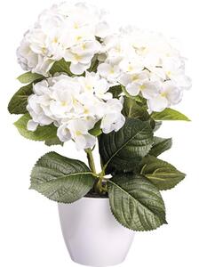 Plantă artificială Ortensie în ghiveci H 32 cm alb