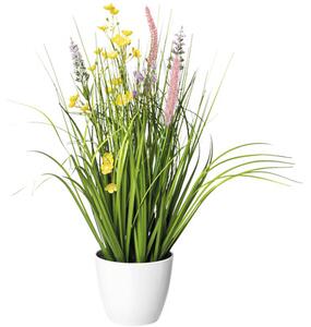 Plantă artificială amestec iarbă cu flori în ghiveci H 46 cm galben