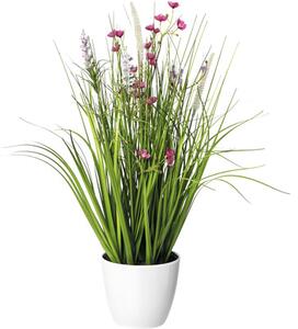 Plantă artificială amestec iarbă cu flori în ghiveci H 46 cm roz