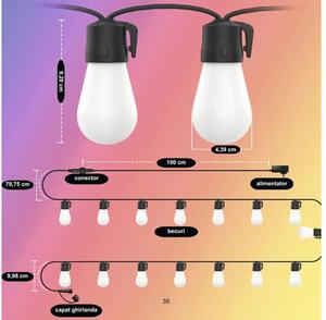 Ghirlandă LED QL Lighting 15 becuri multicolor, Bluetooth, cu telecomandă