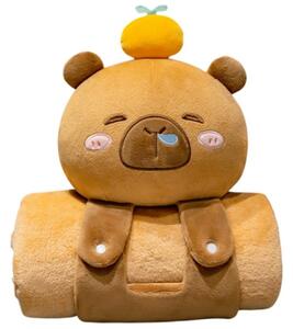 Set 2 în 1, pătură moale cu pernă Capybara, XL, 100x170 cm, eCarla, KOC20