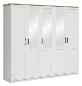 Dressing LOKSA, pin alb/stejar grandson, PAL laminat, cu 5 usi, 241x58