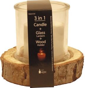 Candelă din sticlă cu suport de lemn, Ø 18 cm, H 16 cm