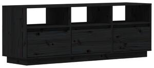 Comodă TV, negru, 140x37x50 cm, lemn masiv de pin