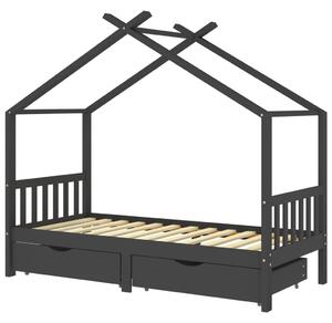 Cadru pat copii cu sertare gri închis 90x200 cm lemn masiv pin
