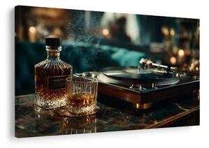 Tablou gramofon și pahar de whisky