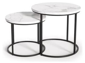 Set 2 masute cafea OREO, alb cu efect de marmura/negru