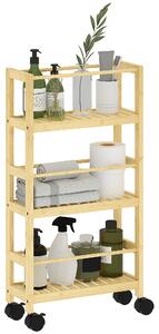 HOMCOM Cărucior de Baie cu 3 Niveluri cu Lamele și Roți 36x15x73 cm Culoare Lemn | Aosom Romania
