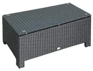 Outsunny Mobilier pentru Terasă, Măsuță de Cafea din Răchită, Rezistentă la Apă, cu Blat din Sticlă Securizată, 86x50x39cm, Negru | Aosom Romania