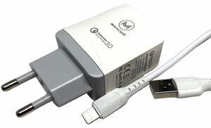 Incarcator priza Fast Charge 18 W si cablu de incarcare / transfer date USB de 1 m, pentru telefon IOS, alb