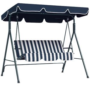 Outsunny Leagăn de Grădină cu 3 Locuri cu Acoperiș Solar, Balansoar în Aer Liber cu Structură din Oțel și Poliester, 172x110x153 cm, Alb și Albastru | Aosom Romania