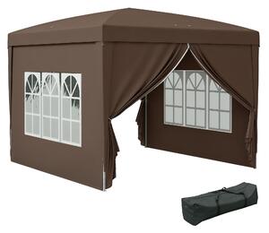 Outsunny Pavilion Pliabil cu 2 Uși, 2 Ferestre, 4 Panouri Laterale și Geantă de Transport, 2.95x2.95x2.58 m, Cafeniu | Aosom Romania