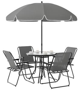 Outsunny Set de Mobilier de Grădină din 6 Piese cu Umbrelă de Soare, Masă și Scaune Pliante, Ф80x70 cm, Gri | Aosom Romania