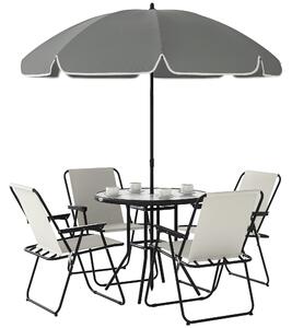 Outsunny Set de Mobilier de Grădină din 6 Piese cu Umbrelă de Soare, Masă și Scaune Pliante, Ф80x70 cm, Alb Crem | Aosom Romania