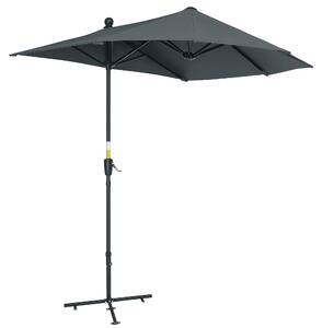 Outsunny Umbrelă Semicirculară Dublă cu Deschidere cu Manivelă, 7 Spițe și Suport în Cruce, 200x190x240 cm, Gri | Aosom Romania