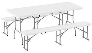 Outsunny Set Masă de Camping Pliabilă cu 2 Scaune, 180x74x74 cm, Alb | Aosom Romania