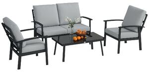 Outsunny Set de Mobilier de Grădină din 4 Piese, cu Canapea, 2 Fotolii și Măsuță de Cafea, 127x74x80 cm, Gri Cărbune | Aosom Romania