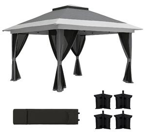 Outsunny Pavilion Pliabil cu Pereți din Plasă, Înălțime Reglabilă și Protecție UV, 356x356x280 cm, Gri | Aosom Romania