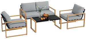 Outsunny Set Mobilier de Grădină din 4 Piese, cu Canapea de 2 Locuri, 2 Fotolii și Măsuță de Cafea, 123.5x75x73 cm, Gri | Aosom Romania