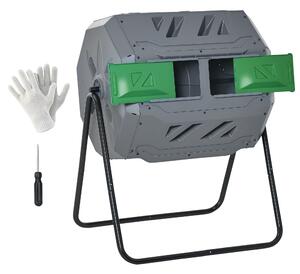 Outsunny Compostor Rotativ cu 2 Secțiuni și 8 Prize de Aerisire din Oțel și PP, 160L, 71x65x96 cm, Gri | Aosom Romania