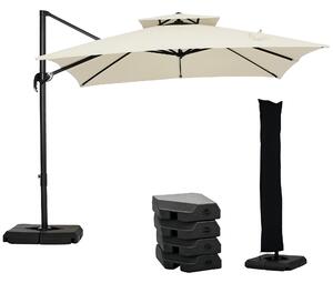 Outsunny Umbrelă de Grădină 2.7x2.7 m Reglabilă cu Bază și Husă Bej | Aosom Romania