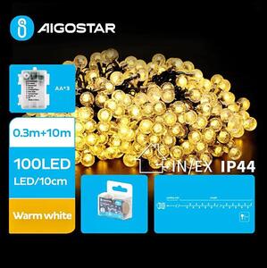 Aigostar - Ghirlandă LED pentru exterior, 100 LED, 3x AA, 8 funcții, 10,3 m, IP44, alb cald