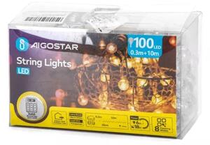 Aigostar - Ghirlandă LED pentru exterior, 100 LED, 3x AA, 8 funcții, 10,3 m, IP44, alb cald
