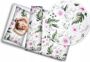 BabiM Lenjerie de pat pentru copii 120x90 Culoare: alb-flori
