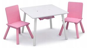 Vulpi Masă din lemn pentru copii + 2 scaune Pinky roz