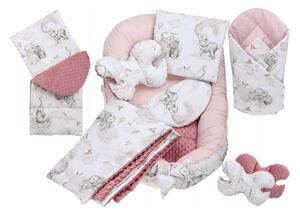 BabiM Set de pătuț pentru copii, cuib 6in1 MyBaby Minky Culoare: roz-elefant